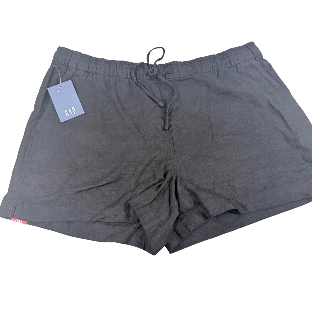 Gap Womens Black Linen Pull-On Shorts XL Drawstring Elastic Waist GP007935 NEW